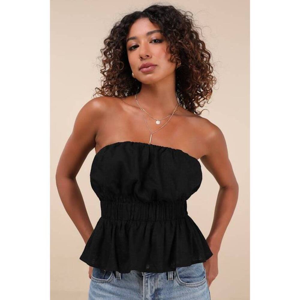 Lulus Georgie Black Strapless Peplum Top - Size Large